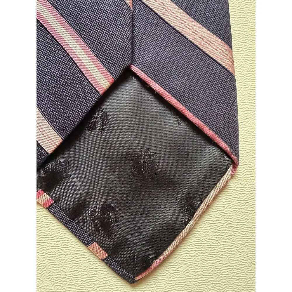 Brooks Brothers Men's Navy Pink Diagonal Stripe Repp Necktie Classic Silk Tie